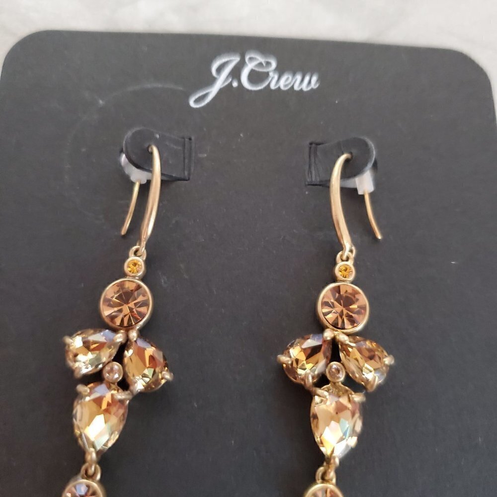 ✨ NEW J.Crew Gold Rhinestones Crystals Cluster Drop Dangle Statement Earrings ✨ - Picture 3 of 6